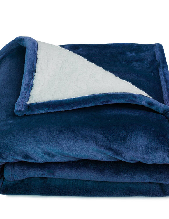 Tweekleurig deken in fleece en sherpa (marine) Tweekleurig deken in fleece en sherpa (marine)